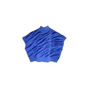 Knit Mix Tiger Print Sweater Vest in Blue - Size Small
